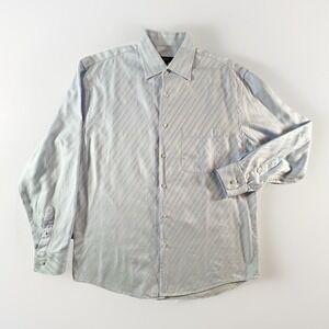 Zanella Mens Dress Shirt 17.5L Blue Stripe Luxury Italy Cotton‎ Long Sleeve